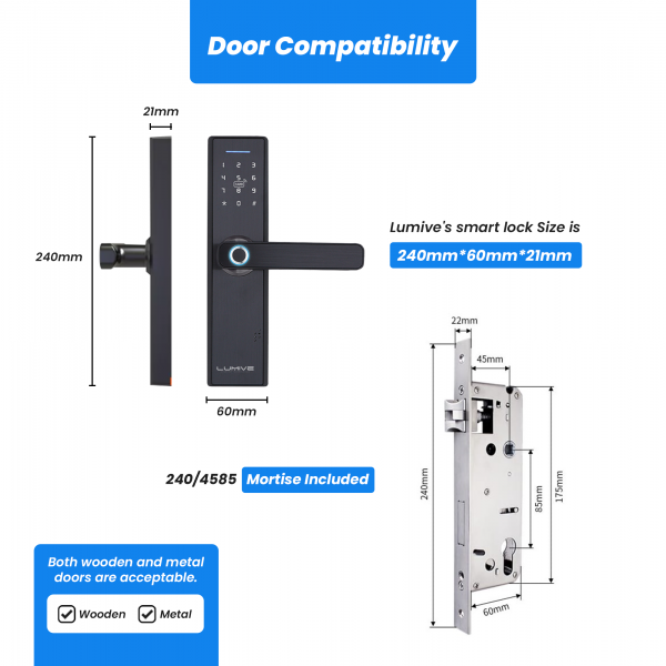 Lumive Smart Door Lock with 240/4585 Mortise